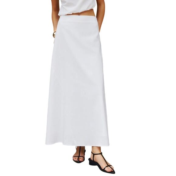 Commense Women's Large White Lined Elegant Slit Back Mid Waist Maxi Skirt - Picture 1 of 8